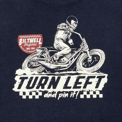 Biltwell T-Shirt à Manches Longues Left Turn Noir - 100% Coton, Coupe Standard