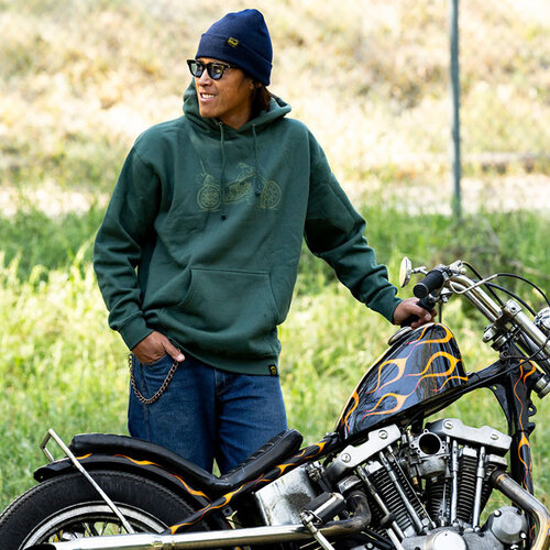 Biltwell Pan Hoodie Grün - Standard-Fit Schwergewicht Hoodie mit Tyler Cornelius Design