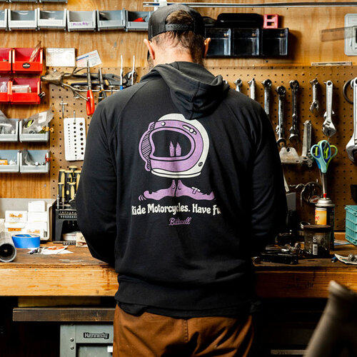 Biltwell Shorty Zip Hoodie Schwarz - Leichtgewicht 7.5oz Baumwolle mit Daumenlöchern