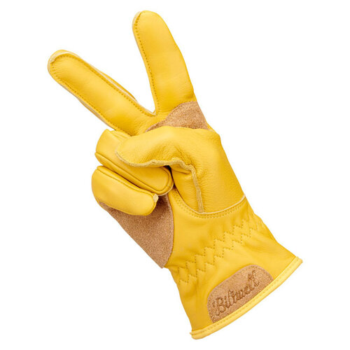Biltwell Work Gloves 2.0 Gold - 100% Goatskin Construction with Suede Palm Protection