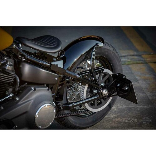 Rick's Motorcycles Support de Plaque d'Immatriculation Latéral Court Noir Brillant en Acier Inoxydable pour Plaques Suisses 18x14 cm avec Éclairage LED