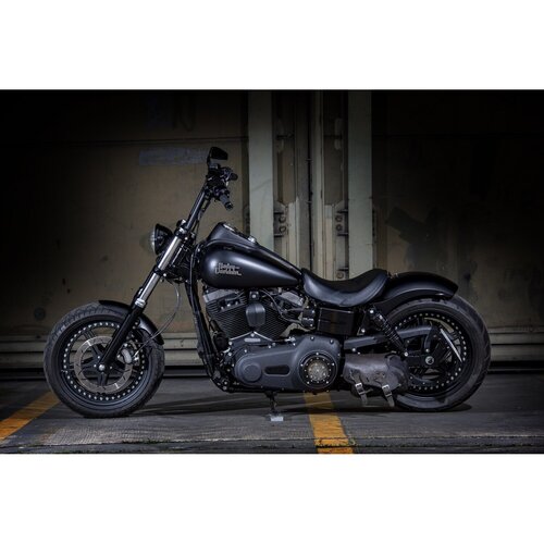 Rick's Motorcycles Side Mount License Plate Bracket Short - Matte Black Powder Coated Stainless Steel with LED Light for 18x14 cm Swiss Plates