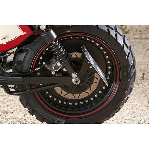 Rick's Motorcycles Support de Plaque Latéral Court pour Plaques Autrichiennes 21x17 cm en Acier Inoxydable Noir Mat