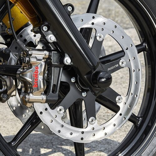 Rick's Motorcycles Clubstyle Remklauw Adapter Zwart voor Voorzijde Links, 300 mm / 292 mm Remschijven, 108 mm Radiale Remklauwbevestiging