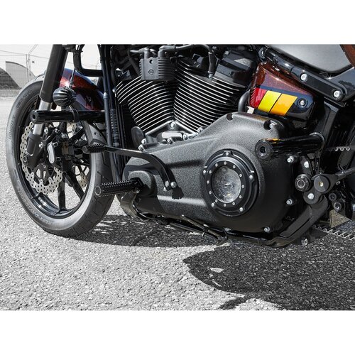 Rick's Motorcycles Clubstyle Rear Crashbar Black Powder Coated Steel with Black Anodized Aluminum End Caps, 900 mm Width