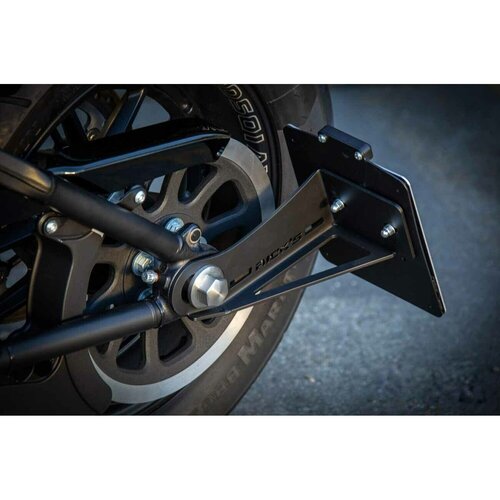 Rick's Motorcycles Side Mount License Plate Bracket Black for Swiss License Plates 18x14 cm with LED Light and Adjustable Base Plate
