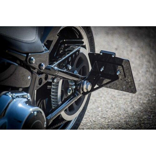 Rick's Motorcycles Kurzer Seitenhalter Kennzeichenhalter Set Schwarz mit LED-Kennzeichenbeleuchtung für Schweizer Kennzeichen 18x14 cm