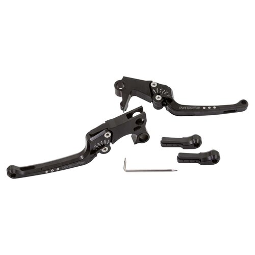 Rick's Motorcycles Good Guys CNC Billet Aluminum Brake & Clutch Lever Set Black, 6-Step Adjustable