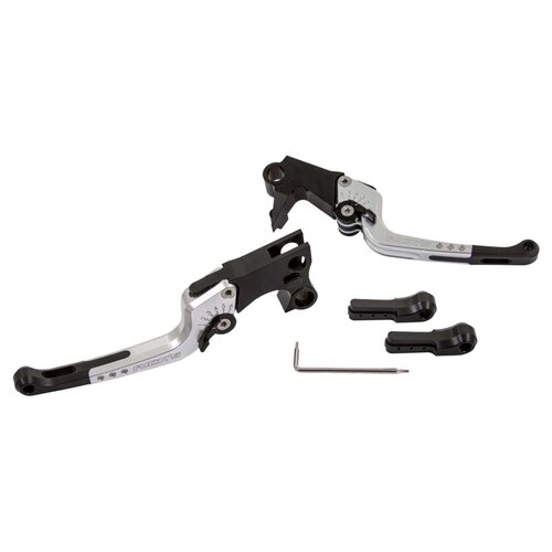 Rick's Motorcycles Good Guys Brems- & Kupplungshebel-Set Schwarz/Silber Eloxiert, 6-Fach Verstellbar mit Anschraubbaren Hebelenden