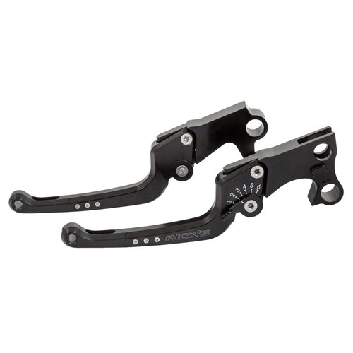 Rick's Motorcycles Good Guys 6-Traps Instelbare Rem- & Koppelingshendelset - Zwart Geanodiseerd Gefreesd Aluminium