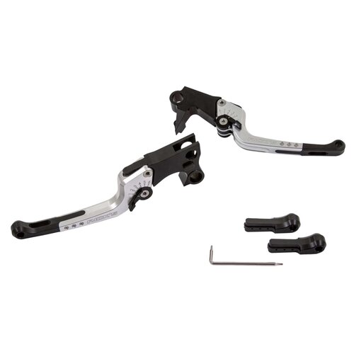 Rick's Motorcycles Good Guys 6-Stufig Verstellbares Brems-/Kupplungshebelset mit Anschraubbaren Hebelenden, Schwarz/Silber Eloxiert