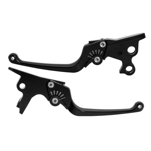 Rick's Motorcycles Classic Brake & Clutch Lever Set Black - 6-Step Adjustable, CNC Machined