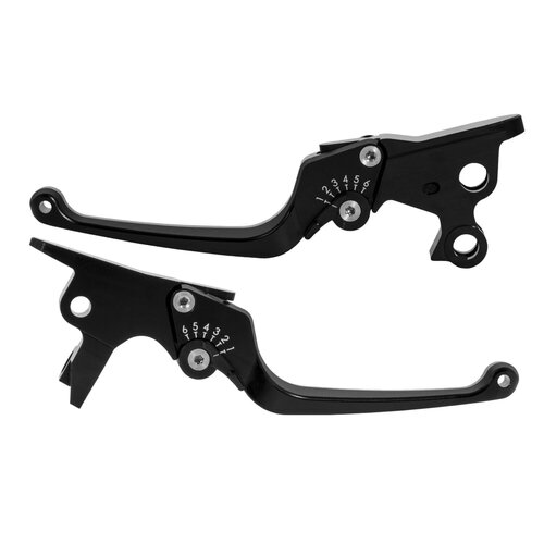 Rick's Motorcycles Klassieke Rem- & Koppelingshendelset - Zwart, CNC-bewerkt, 6-Standen Verstelbaar