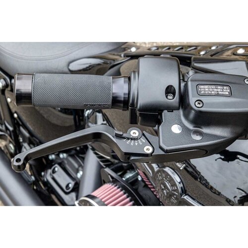 Rick's Motorcycles Classic Rem- & Koppelingshendelset - CNC-gefreesd, Zwart Geanodiseerd, 6-staps Verstelbaar