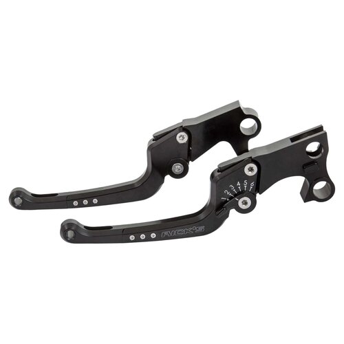 Rick's Motorcycles Good Guys Brake & Clutch Lever Set Black Anodized 6-Step Adjustable CNC Billet Aluminum