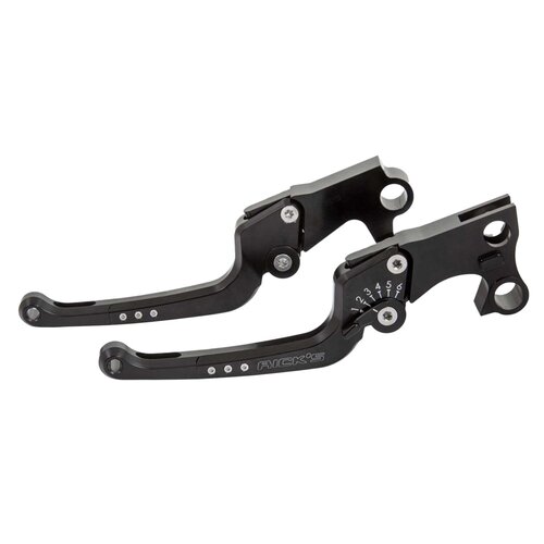 Rick's Motorcycles Good Guys 6-Traps Instelbare Rem- & Koppelingshendelset - Zwart Geanodiseerd Gefreesd Aluminium