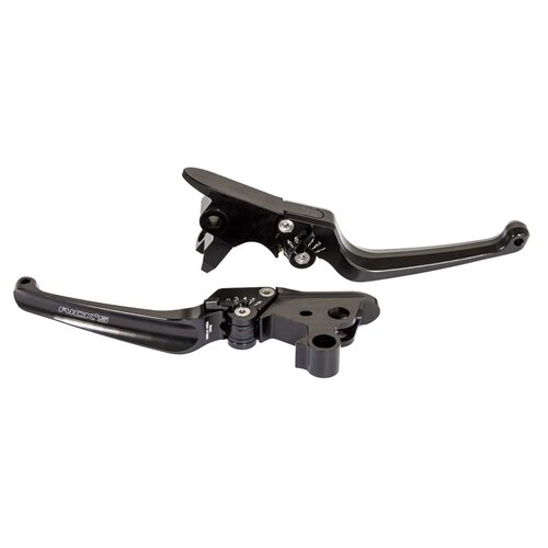 Rick's Motorcycles Classic Brake & Clutch Lever Set - CNC Machined, Black Anodized, 6-Step Adjustable