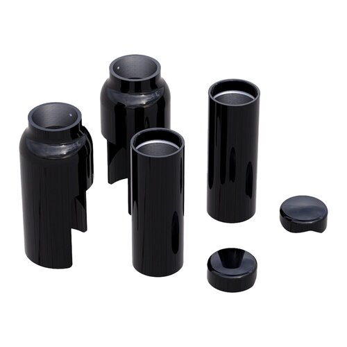 Rick's Motorcycles Gabelabdeckungsset 6-teilig Schwarz, CNC-gefrästes Aluminium, glänzend schwarz pulverbeschichtet