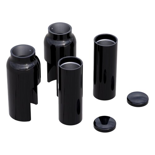 Rick's Motorcycles Gabelabdeckungs-Set, 6-teilig, Schwarz, Vollständig CNC-gefrästes Aluminium, Glänzend Schwarz Pulverbeschichtet