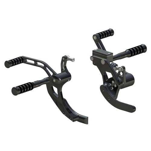 Rick's Motorcycles Forward Control Kit, O-Ring Style Fußrasten, Standardposition, Schwarz Eloxiertes CNC-gefrästes Aluminium