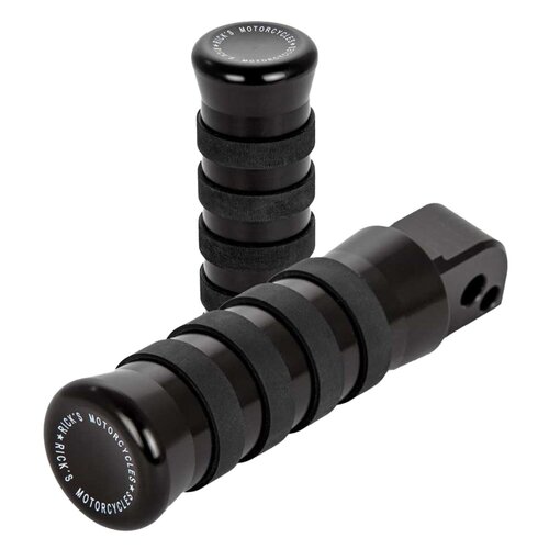Rick's Motorcycles Passenger Pegs O-Ring Style in Black - CNC Machined Aluminum with Embedded Rubber O-Rings