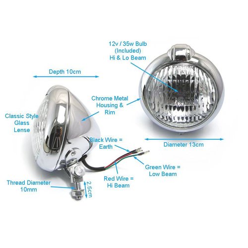 5.75" Bates Style Chrome Headlight with Bottom Mount