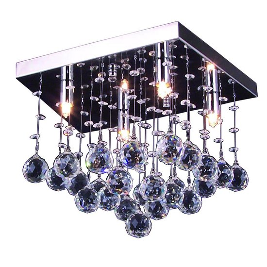Fantasia Kristo chandelier, crystal glass, chrome, 300x300mm, 4x G9 LED, dimmable, 2700K warm white