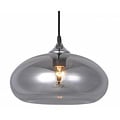 Fantasia Nismo pendant lamp with round smoked grey glass shade and matte black metal details, Ø 30 cm, height 120 cm, E27 fitting, bulb not included
