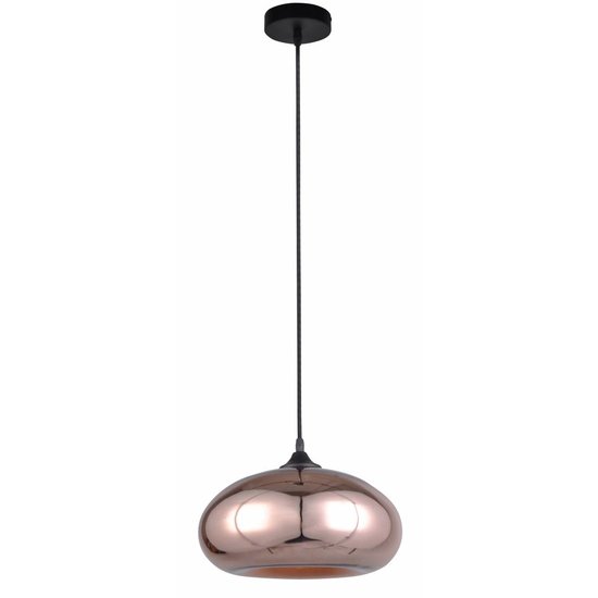 Fantasia Nismo hanging lamp, glass design, rose gold with matte black, diameter 30cm, height 120cm, E27
