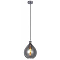 Fantasia Sonos suspension en verre, forme poire, gris fumé, cordon noir mat, Ø23cm, hauteur 120cm, culot E27