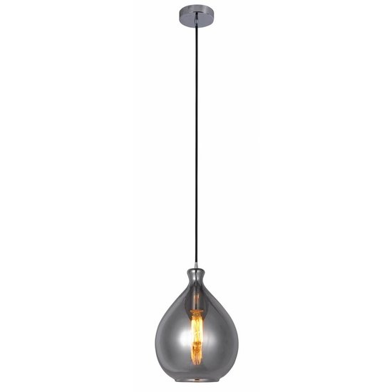 Fantasia Sonos glazen hanglamp in peervorm, gerookt grijs met mat zwart snoer, Ø23cm, hoogte 120cm, E27 fitting