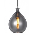 Fantasia Sonos glass pendant lamp, pear shape, smoked grey with matte black cord, Ø23cm, height 120cm, E27 fitting