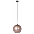 Fantasia Rogodo pendant light, smoked glass sphere shade Ø30cm, matte black suspension, E27 fitting, bulb not included