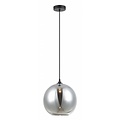 Fantasia Rogodo pendant light, smoked glass sphere shade Ø30cm, matte black suspension, E27 fitting, bulb not included