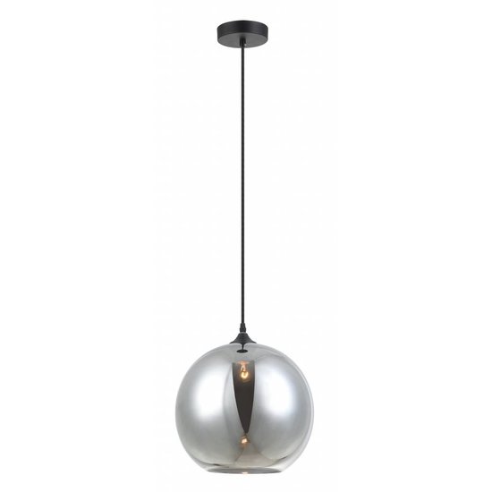 Fantasia Rogodo pendant light, smoked glass sphere shade Ø30cm, matte black suspension, E27 fitting, bulb not included