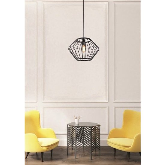 Fantasia Strings hanglamp, geometrisch, mat zwart, diameter 37cm, hoogte 24cm, lengte 113cm, E27