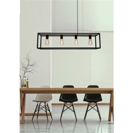 Suspension Kago Fantasia, acier, finition ruggine/cuivre/noir, 100 cm de large, 4x douille E27, IP20