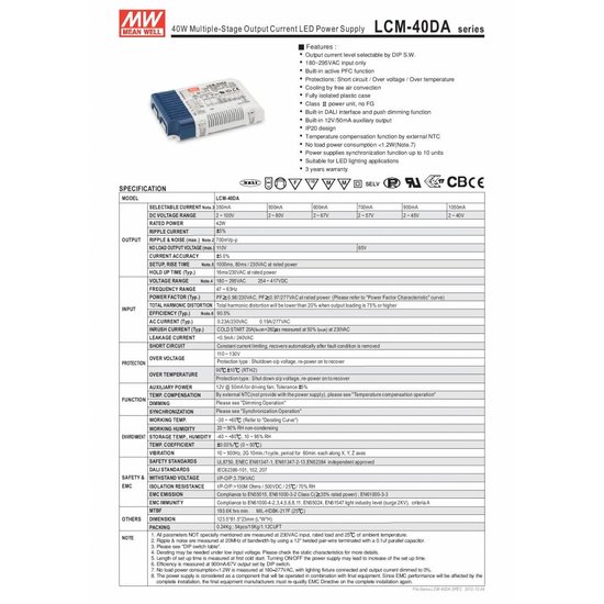 Transfo Dali LED dimmable Meanwell 42W