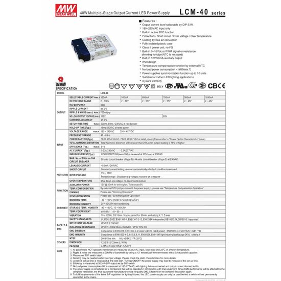Driver 1-10V dimmable Meanwell 42W IP20