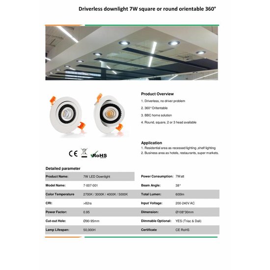 Einbaustrahler schwenkbar ohne Transformator LED 7W