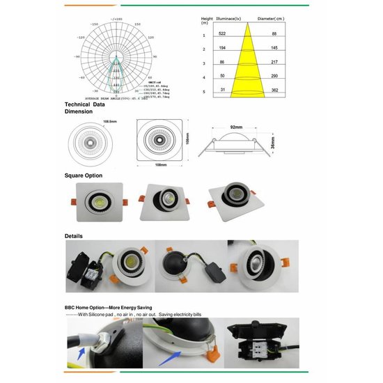 Recessed spot tiltable without transformer LED 7W