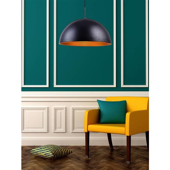 Fantasia Balin pendant lamp, round dome shape black with gold, 1x E27 fitting, 400mm diameter, steel