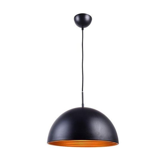 Fantasia Balin pendant lamp, round dome shape black with gold, 1x E27 fitting, 400mm diameter, steel