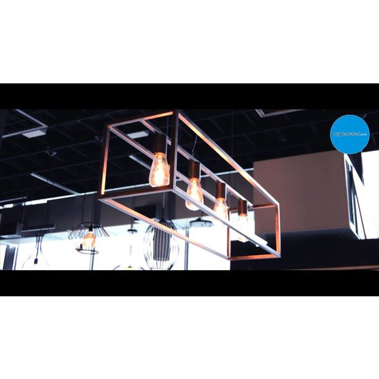 Suspension Kago Fantasia, acier, finition ruggine/cuivre/noir, 100 cm de large, 4x douille E27, IP20