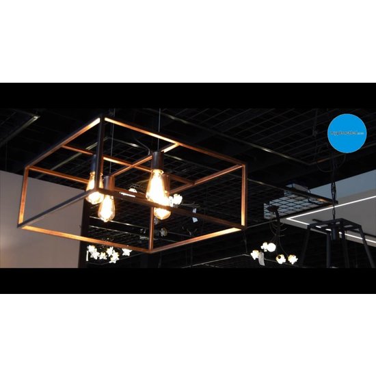 Lampe suspendue noire, cuivre ou rouille carrée rurale E27x4