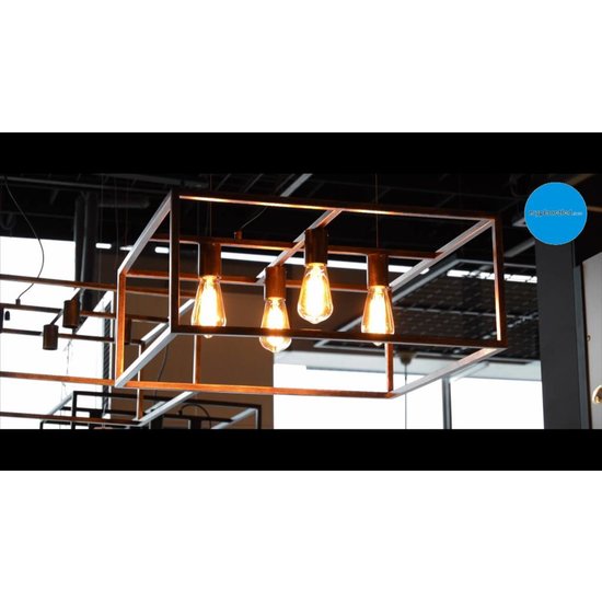Hanging lamp black, copper or rust square rural E27x4