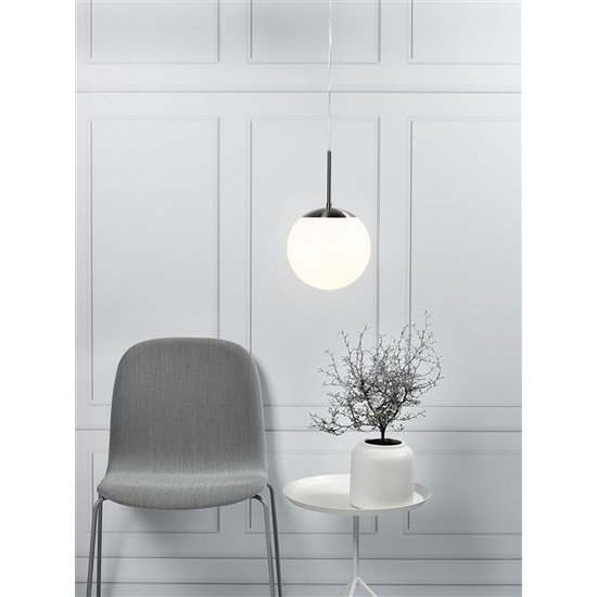 Nordlux Cafe pendant lamp with glass ball Ø25 cm, opal white, metal canopy, E27 socket, height 28 cm, cable up to 180 cm