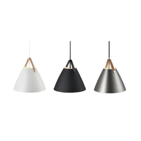 Nordlux Strap 27 hanglamp Scandinavisch zwart, metaal en glas, Ø27 cm, leren ophangriem, E27 fitting