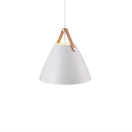 Nordlux Suspension Strap 36 noire, abat-jour métal 36 cm, lanière en cuir noire ou marron, culot E27, câble 300 cm