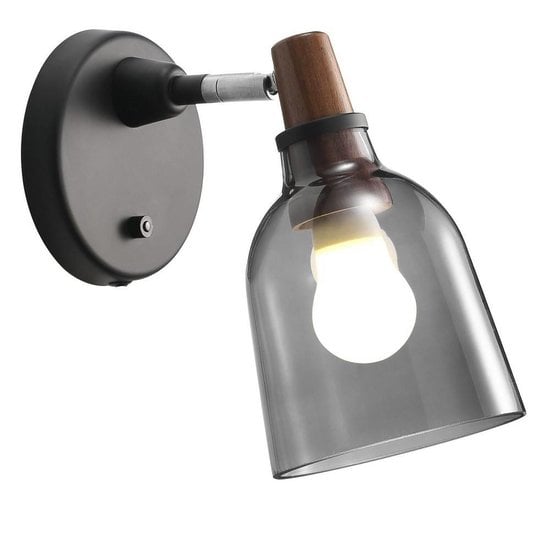 Nordlux Nordlux Karma 14 wall light with smoked glass and walnut base, E14, adjustable, 14 cm diameter